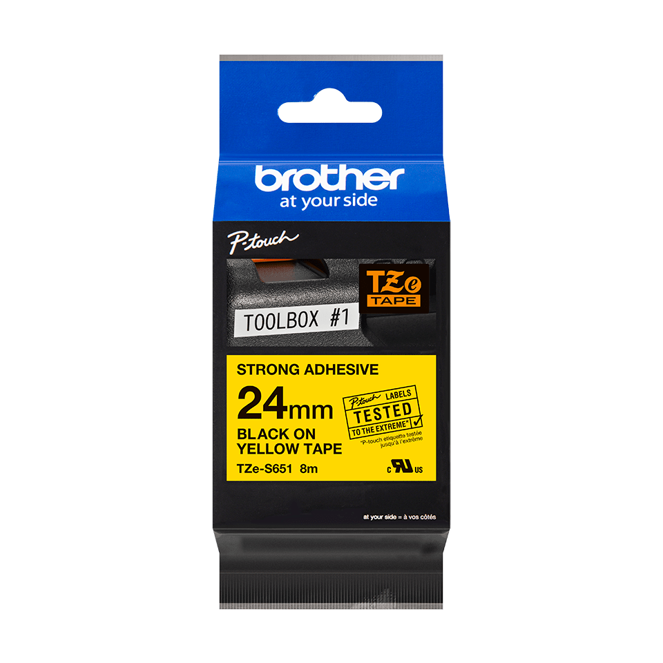 Oriģināla Brother TZe-S651 uzlīmju lentes kasete – melnas drukas dzeltena, 24mm plata 3